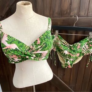Swimsuits for All pink and green palm two-piece